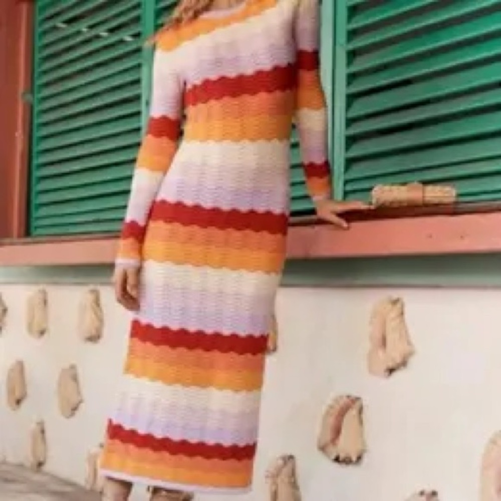 Striped Wave Knit Midi Dress in Multicolor - Picture 2 of 5